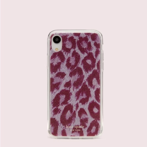 kate spade ♠️ NEW Leopard Glitter Print Phone Case Purple Pink iPhone XS & X - Picture 1 of 2